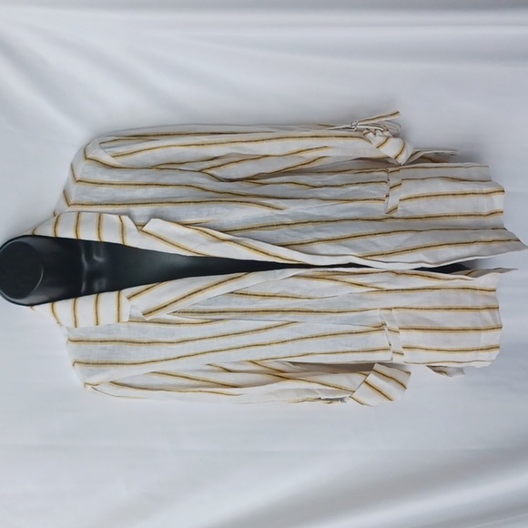 LOVE TREE Yellow & Black Striped Linen Blazer Jacket  Open Front - Picture 1 of 8
